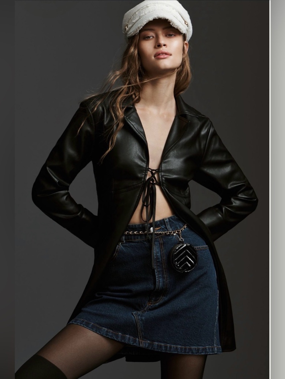 NWT Anthropologie Black Lace-Up Faux Leather Tunic Jacket